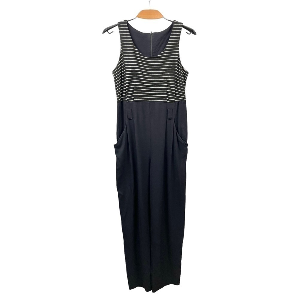 Vintage Sleeveless Jumpsuit in Black with Silver Striped Top Size 9/10 - Picture 3 of 7